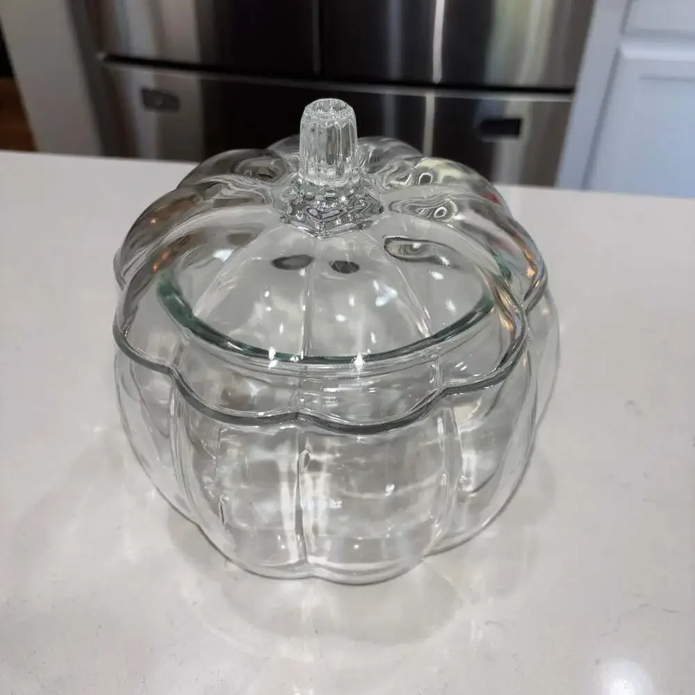 Anchor Hocking Glass Pumpkin Jar with Lid 7.5” Cookie Candy Canister